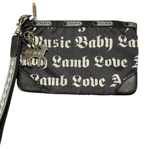 ✨🆕BNWOT!L.A.M.B. X LeSport Sac Black w/ White Script Clutch Bag!w/Keychain!RARE!